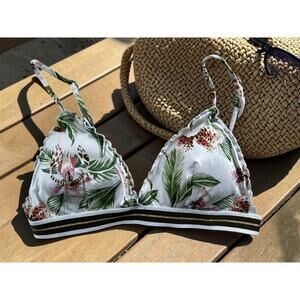 H&M Tropical Floral Bikini Top Sz 6 Triangle Adjustable Straps